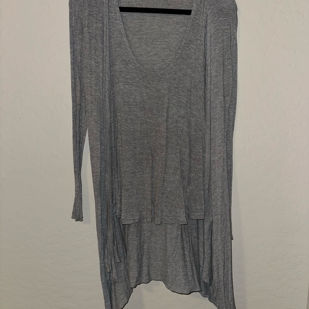 Gray Long Sleeve Drape Cardigan